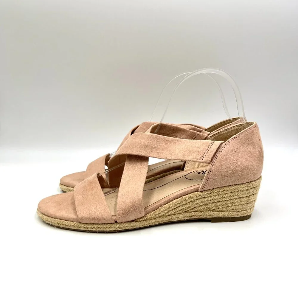 8W 8 WIDE Lifestride Siesta Taupe Blush Microsuede Espadrille Wedge Sandal Shoes